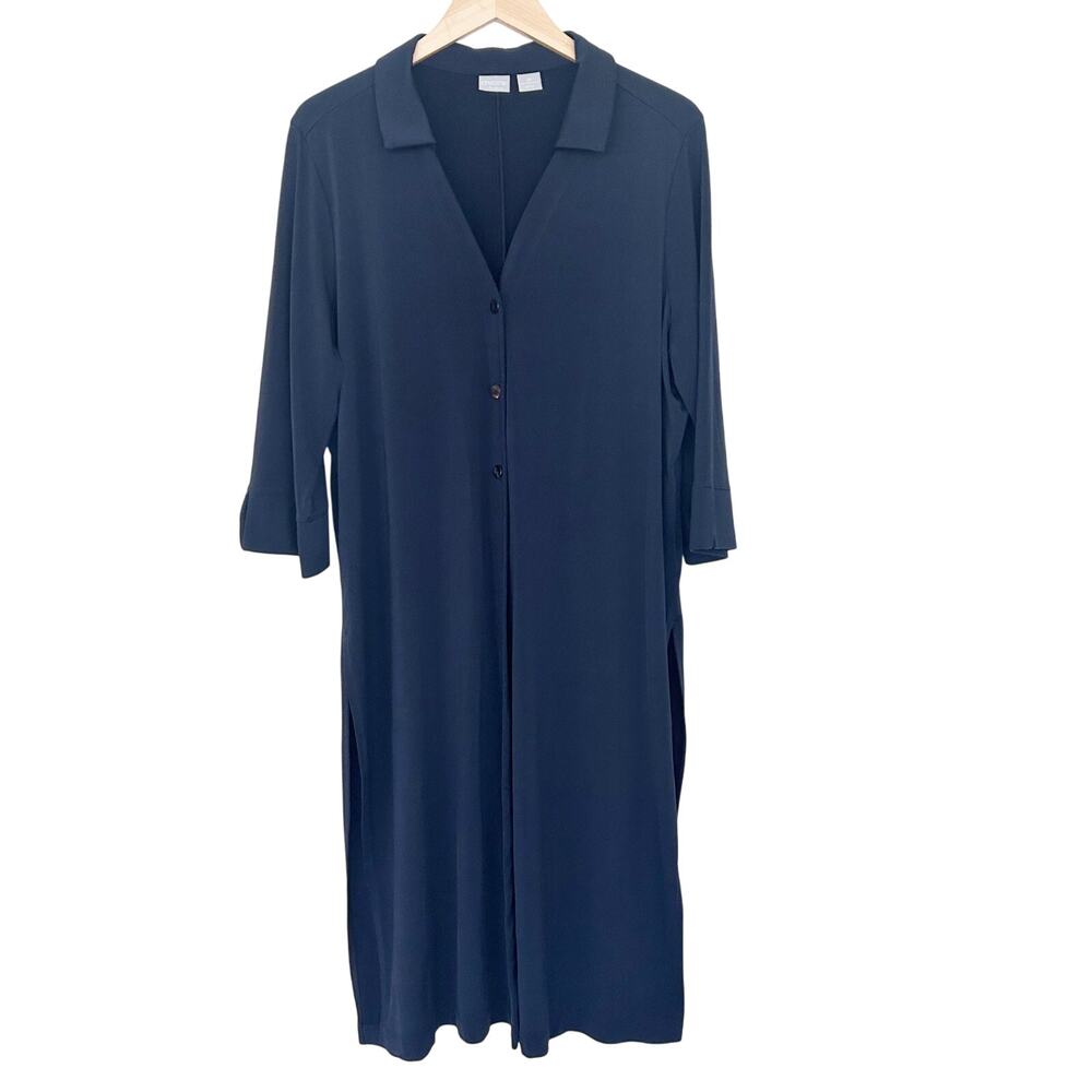 Chicos Navy Blue Button Front Long Line Shirt Cardigan Sz 16P